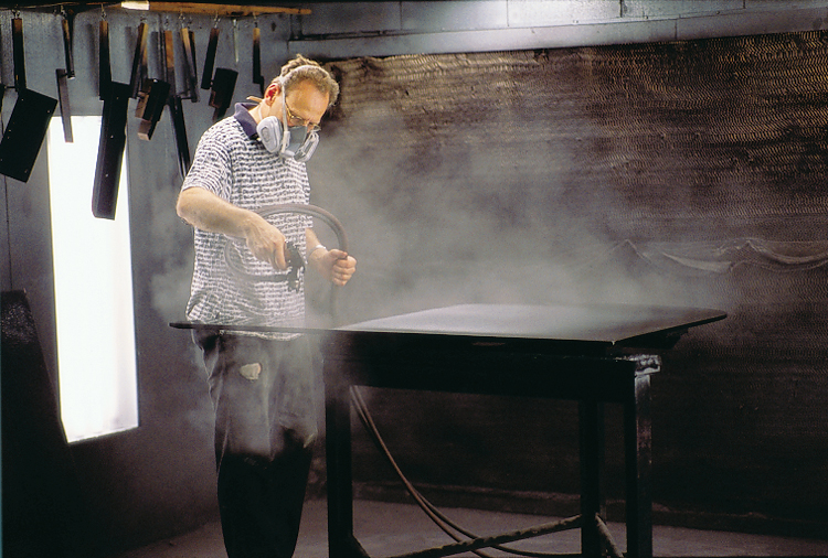 Larry Sprays Lacquer Finish on a Piano Lid